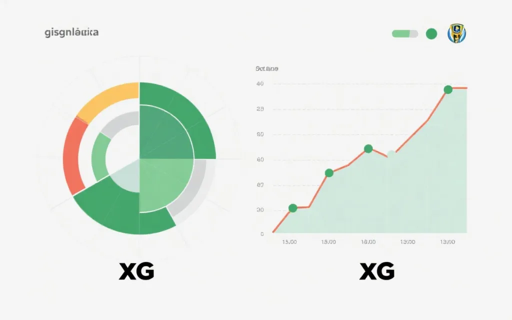 两队指标对比雷达图与折线趋势图示意：控球率、xG、射门、失xG